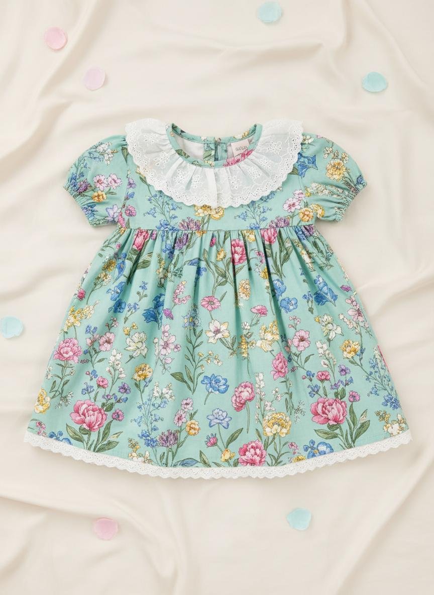 Mint Garden Frock — premium baby girls lawn frock by BabeLawn