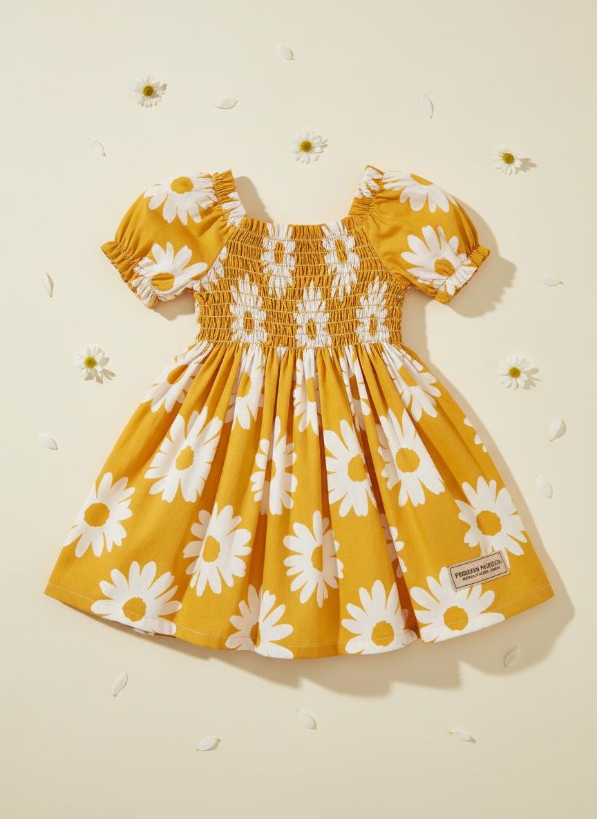 Golden Garden Frock — premium baby girls lawn frock by BabeLawn