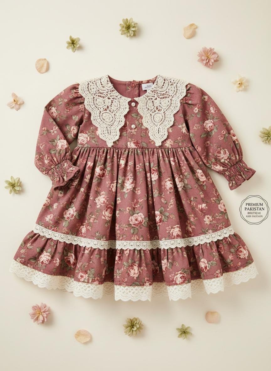 Dusty Rose Frock — premium baby girls lawn frock by BabeLawn