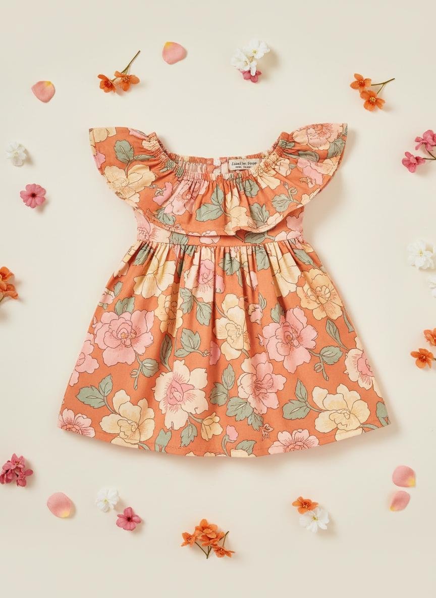 Apricot Bloom Frock — premium baby girls lawn frock by BabeLawn