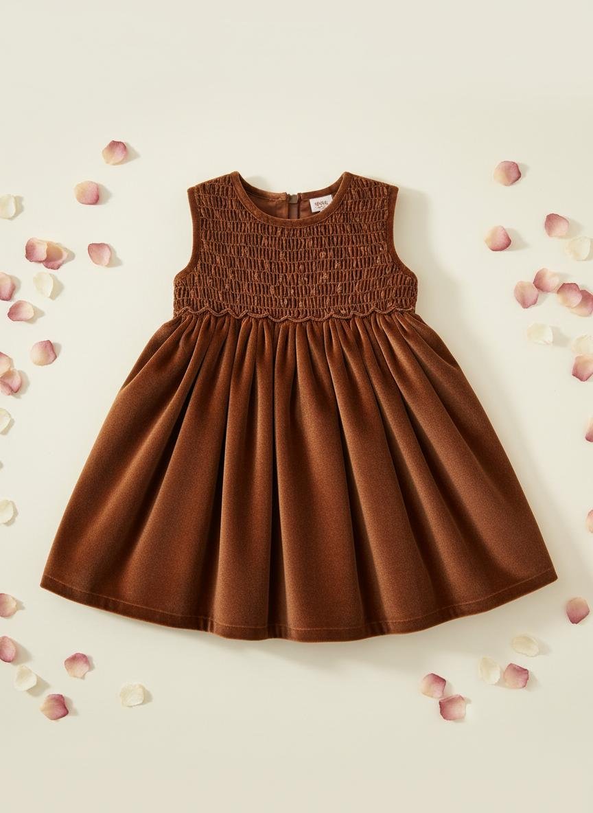 Mocha Velvet Frock — premium baby girls lawn frock by BabeLawn