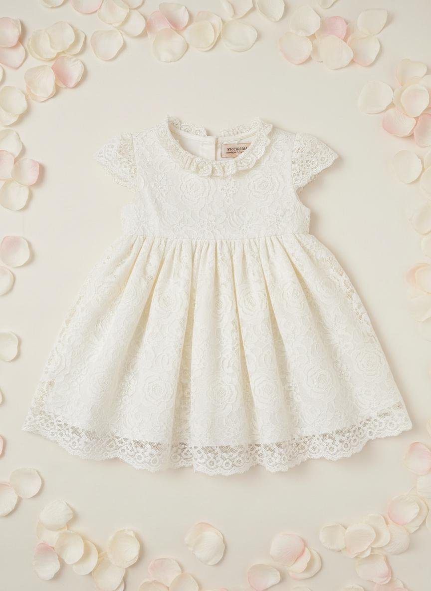Cream Lace Frock — premium baby girls lawn frock by BabeLawn