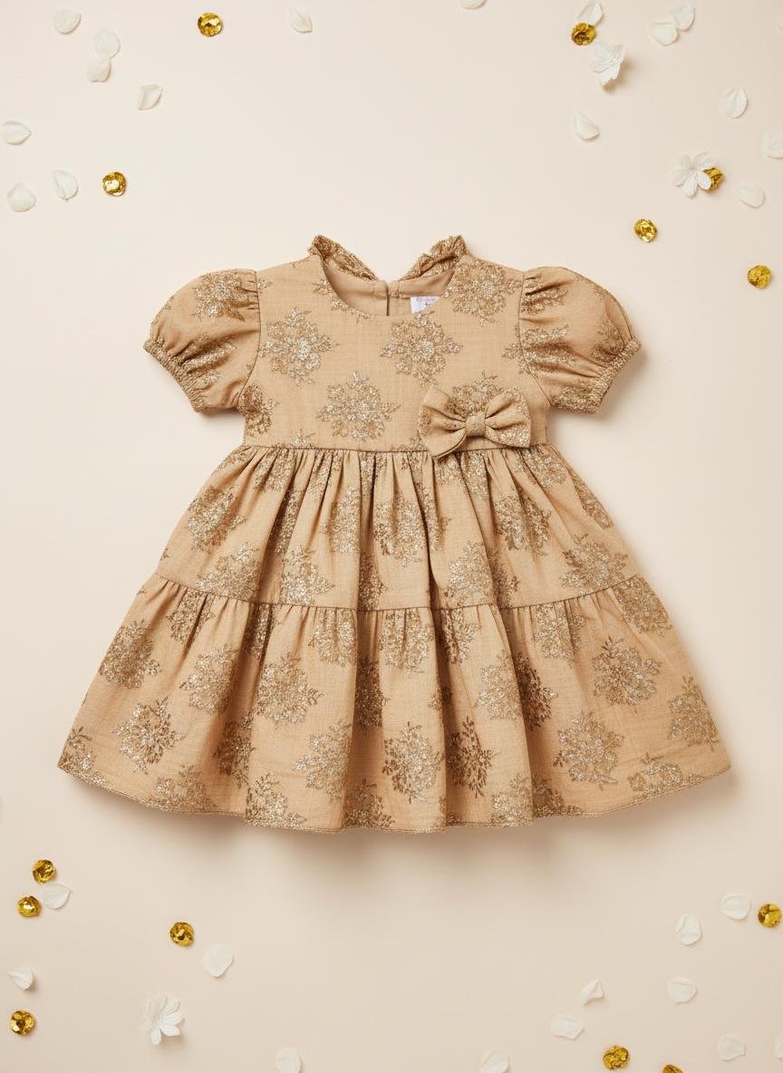 Festive Gold Frock — premium baby girls lawn frock by BabeLawn